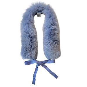 Antonio Melani Real Fox Fur Scarf – Blue Dyed Fox Fur Wrap with Ribbon Ties